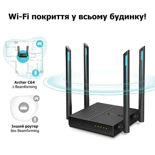 Маршрутизатор TP-Link ARCHER C64 AC1200 4xGE LAN 1xGE WAN MU-MIMO - фото 4