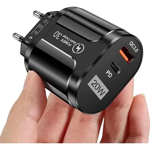 Зарядний пристрій Mirrow USB Type-C Super Charge/Quick Charge 3.0 PD 20W Black (366589741) - фото 3