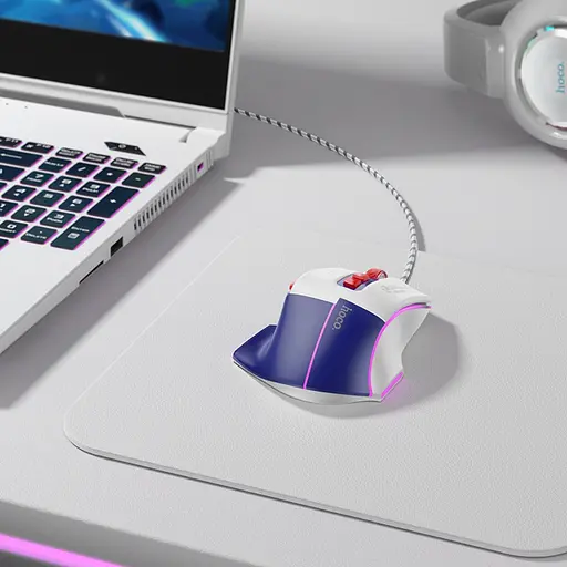 Ігрова миша Hoco GM31 з підсвічуванням білий синій - фото 5