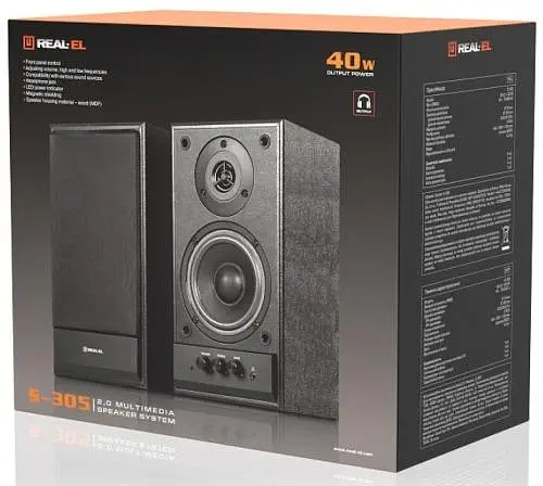 Колонки 2.0 REAL-EL S-305 Black, 2 x 20 Вт, МДФ, живлення від 220V, керування спереду - фото 3