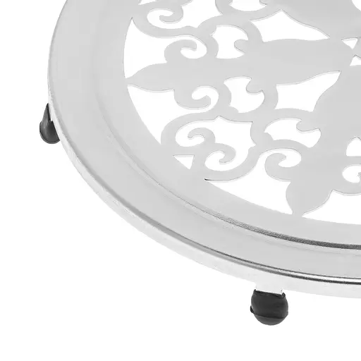 Подставка под горячее из гальванизированного металла с ажурным декором и резиновыми ножками 18.2х18.2 см, Kitchette Серебристый 87239 - фото 5