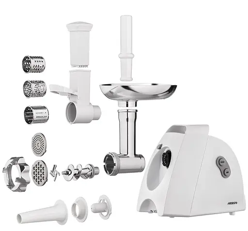 М'ясорубка Ardesto MGK-1900, White, 1900Вт, 1.8 кг/хв, 3 диски для помелу, насадка для домашніх ковбасок та кеббе, 4 насадки для терки та шатківниці, реверс - фото 1