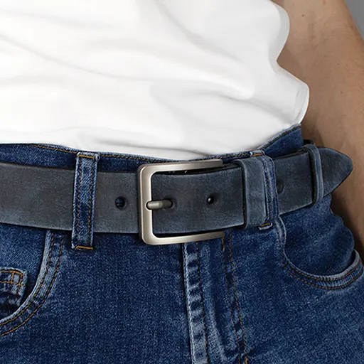 Ремінь чоловічий шкіряний JK-4052 (130 см) під джинси синій потертий - фото 6