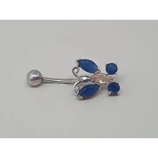 Серебряная серьга для пирсинга Бабочка пупка с фианитами. 8182103Р - фото 2