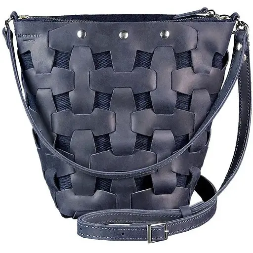 Шкіряна плетена жіноча сумка Пазл M синя Crazy Horse - фото 1