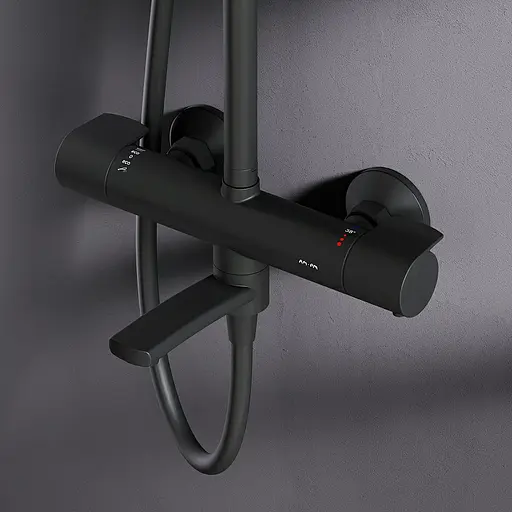 Душова система з термостатом Am.Pm X-Joy верхній душ 220 мм black F0785A522, Чорний матовий - фото 4