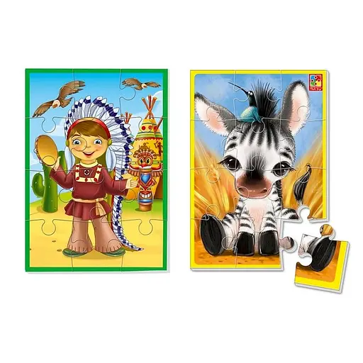 Развивающие мягкие пазлы А5 Индианец и зебра VT1103-46 на украинском
