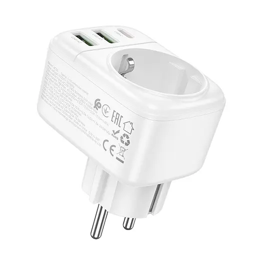 МЗП Hoco AC26 Changer Outlet Extender 20W (2USB-A/1USB-C/1Socket) White - фото 7