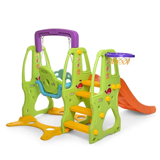 Дитяча гірка-гойдалка BAMBI HF-H002 з баскетбольним кільцем, ш150-в120-д177см, зелена - фото 3