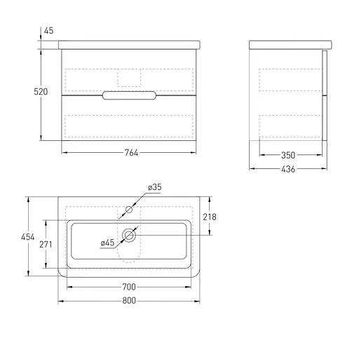 Тумба з умивальником Volle Solo 80 см Сірий 1910.308009 - фото 5