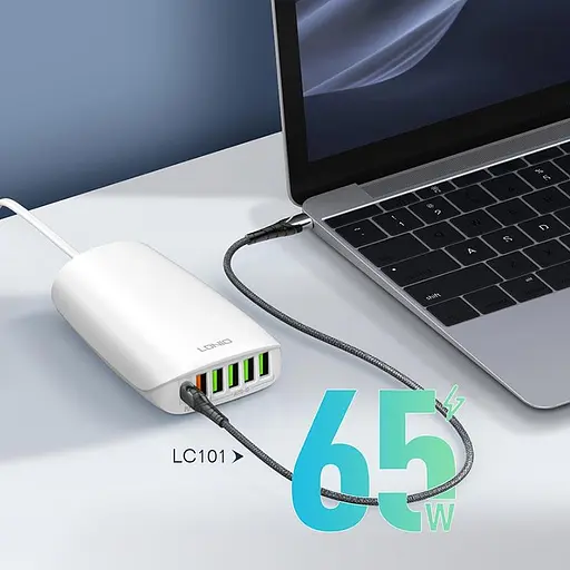 Зарядное устройство адаптер 6 портов Ldnio A6573C 5 USB + 1 Type-C 65 ВТ - фото 7