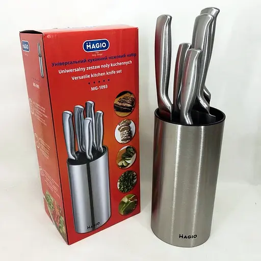 Универсальный набор 5 кухонных ножей с подставкой из ножей нержавеющей стали для кухни Magio MG-1093 Серый - фото 9