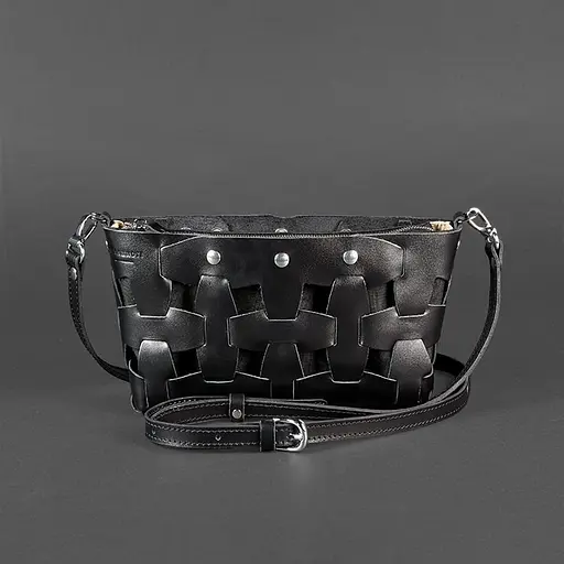 Шкіряна плетена жіноча сумка Пазл S вугільно-чорна - фото 8