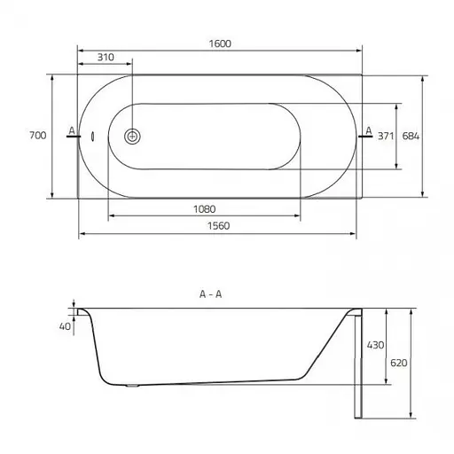 Ванна акрилова Cersant Octava 160x70 - фото 3