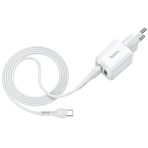 Комплект Адаптер сетевой HOCO Type-C Cable Briar dual port charger set N8 2USB белый - фото 5