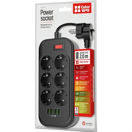 Мережевий подовжувач ColorWay CW-CHE64B - фото 9