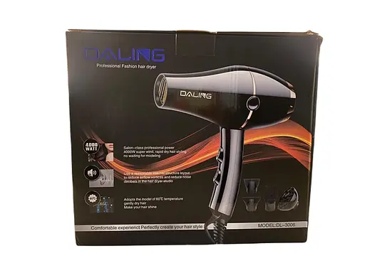 Фен стайлер для волосся Daling DL - 3006 Концентратор 2 швидкості 3 режими температури 4000Вт Чорний/Золото - фото 6