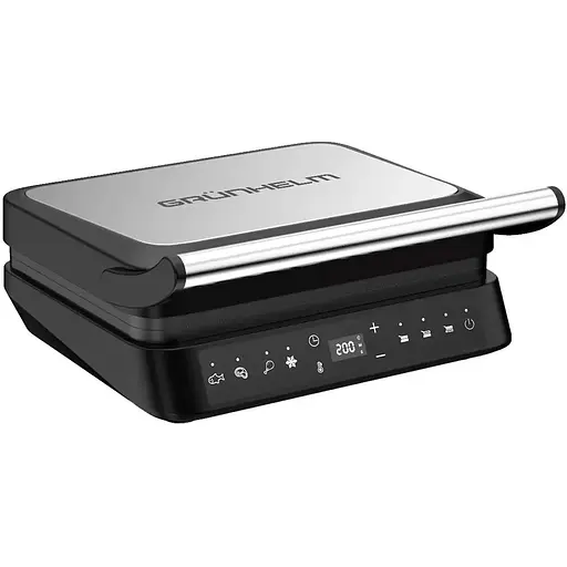 Прижимной контактный электрический гриль Grunhelm G2201 домашний с антипригарным покрытием 2200Вт Черный - фото 1