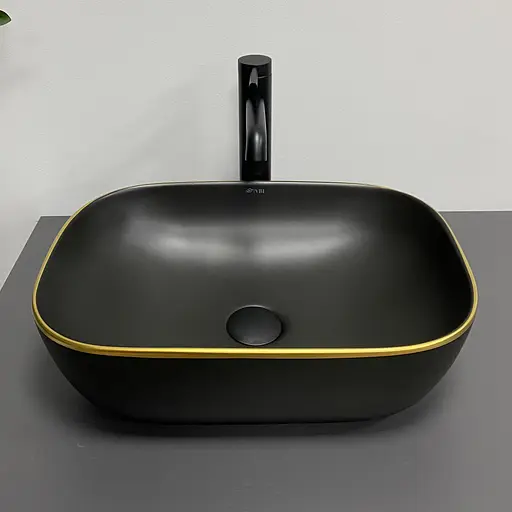 Умивальник VBI Ravenna black matt gold edge накладний VBI-011228, Золотий - фото 3