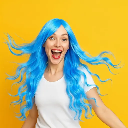 Парик кудрявый длинный ровный срез из термоволокна 80 см голубой