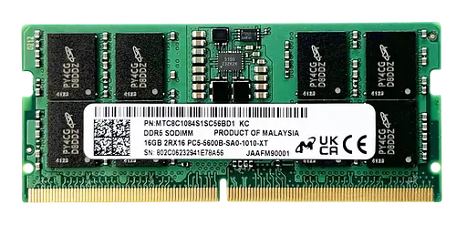 Оперативна пам'ять Micron 16GB SODIMM DDR5 5600MHz (MTC8C1084S1SC56BD1) Б/В