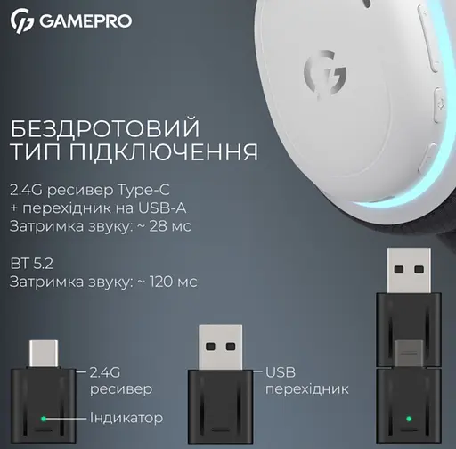 Ігрові бездротові навушники GamePro HSW-250 7.1 Bragi Asgard RGB Tri-Mod White - фото 6