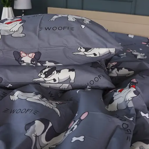 Простирадло MirSon Ranforce Elite 17-0663 Cute Pug 180x220 см сіре (2200009852107)