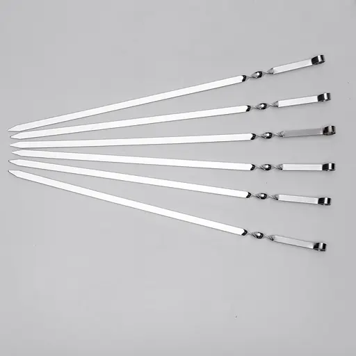 Набір шампурів із нержавіючої сталі Yiwu 6 штук 60х1.2 см для багаття мангала кемпінгу для барбекю шашлику грилювання BQ-18 - фото 2