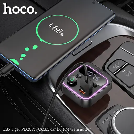 АЗП з FM-модулятором HOCO E85 Tiger PD20W+QC3.0 car BT FM transmitter Black - фото 7