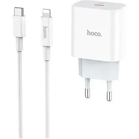 Зарядний пристрій Hoco C76A Speed Cource QC3.0 & PD3.0 18 W 3 A with Lightning-Type-C cable біле - фото 1