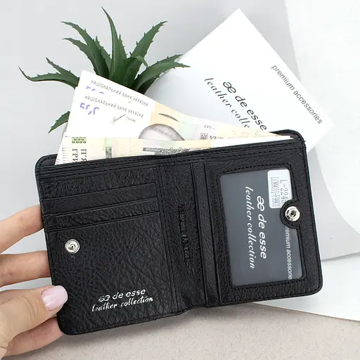 Гаманець жіночий шкіряний De Esse LC89011-F9901 маленький чорний - фото 2