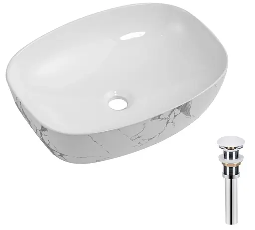 Раковина накладна Qtap Robin Marble, прямокутна, з донним клапаном QT04116302MR - фото 2