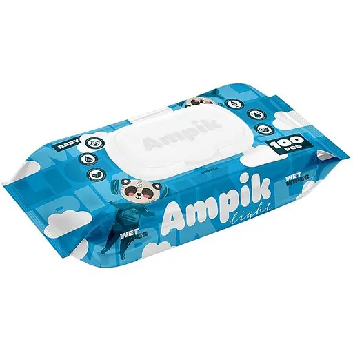 Вологі серветки Ampik Light дитячі 100 шт. сині - фото 1
