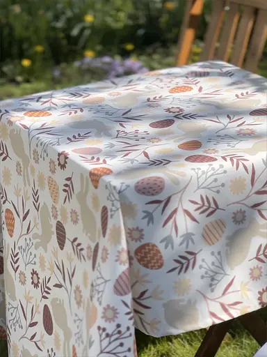 Водоотталкивающая Скатерть пасхальная Зайчики 220х140 см (+ 4 салфетки 30х40) Белый - фото 4