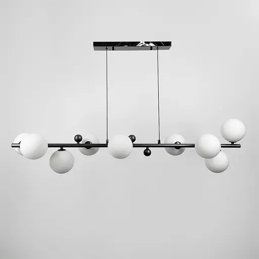 Удлиненная люстра с 9 белыми плафонами длиной 115 см | Ст. MJ 295L/9L BK+WT | Line F - фото 6