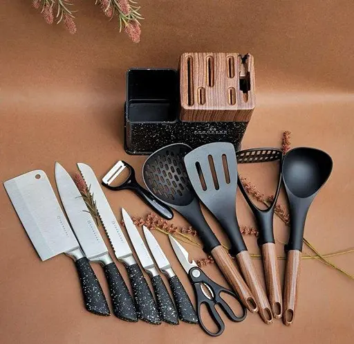 Набор кухонных ножей Edenberg EB-11098 из 12 предметов на стойке Черный - фото 2