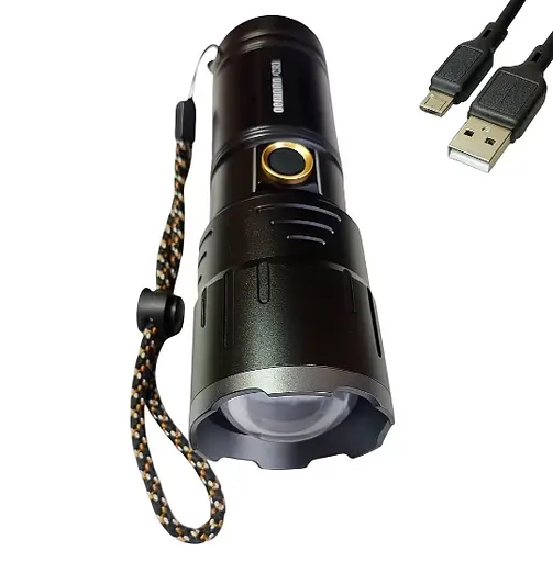 Ручной фонарь Bailong BL-106 FM30-TG мощный LED зум USB зарядка - фото 2