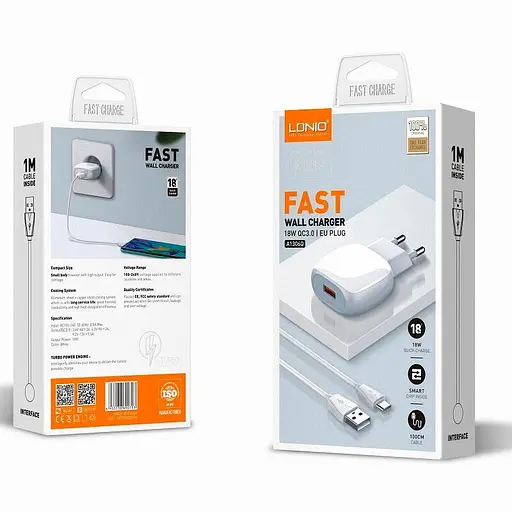 Блок зарядний Адаптер мережевий LDNIO A1306Q Type-C кабель - фото 6