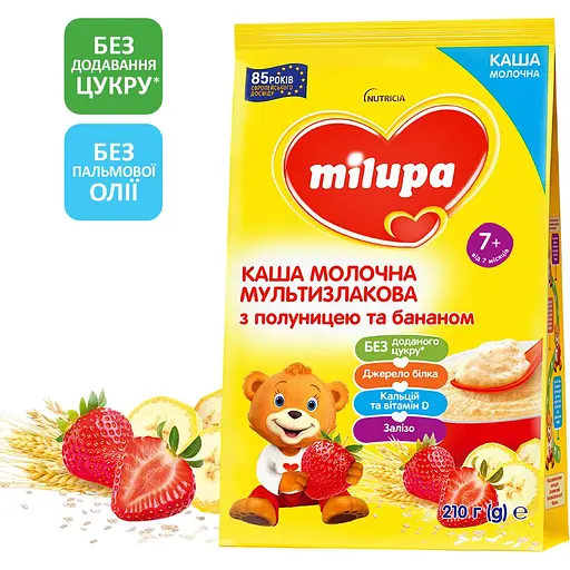 Каша молочна мультизлакова Milupa з полуницею та бананом для дітей від 7 місяців 210 г - фото 1