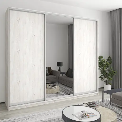 Шкаф-купе трехдверный MebelStar Уни AL 2ДСП/Зеркало 270x60x240 см Аляска серый (MBS-1977)