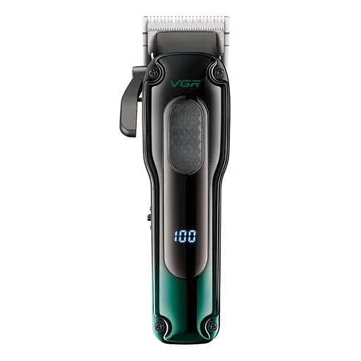 Машинка для стрижки VGR V-013 триммер с 8 насадками дисплей 6500 об/мин Черная с Зеленым 5 Вт - фото 2