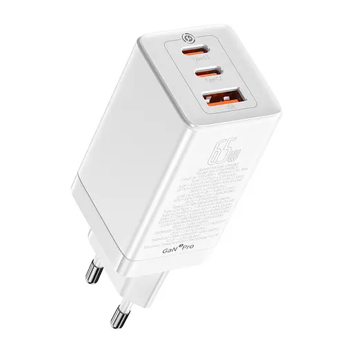 Зарядний пристрій Baseus 65 W GaN3 Pro + кабель 100 W USB Type C white CCGP050102 - фото 2