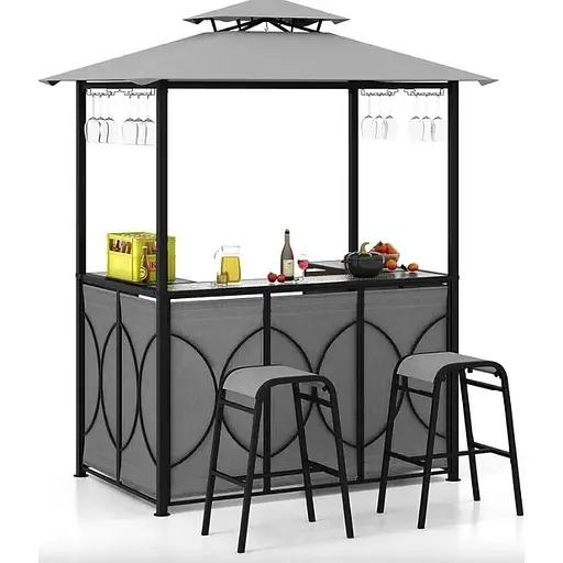 Беседка Costway Naro с 2 барными стульями серый - фото 2