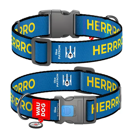 Ошейник для собак нейлоновый Waudog Nylon с QR-паспортом "Патрон" пластиковый фастекс XXL Ш 35 мм Д 46-70 см