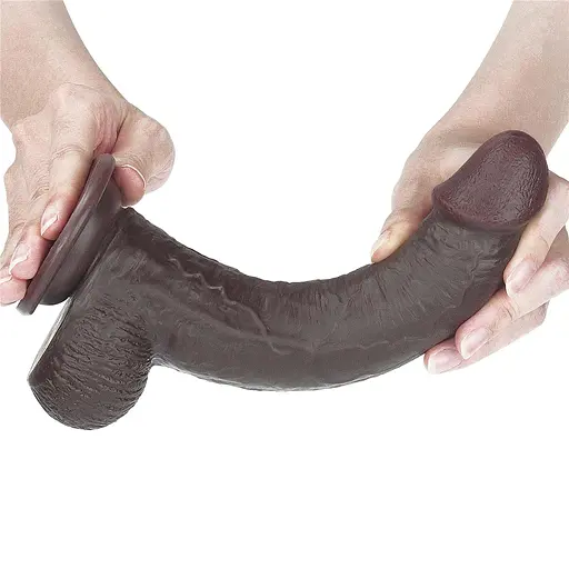 Фалоімітатор LoveToy Sliding Skin з подвійного матеріалу 23 см коричневий - фото 5