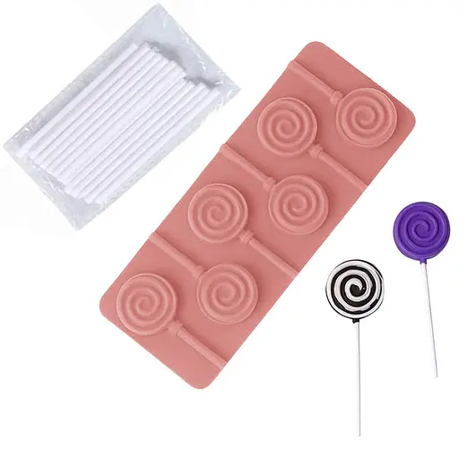 Силиконовая форма для леденцов и конфет на палочке "Спираль", Kitchen Master Бежевый 87621 - фото 1