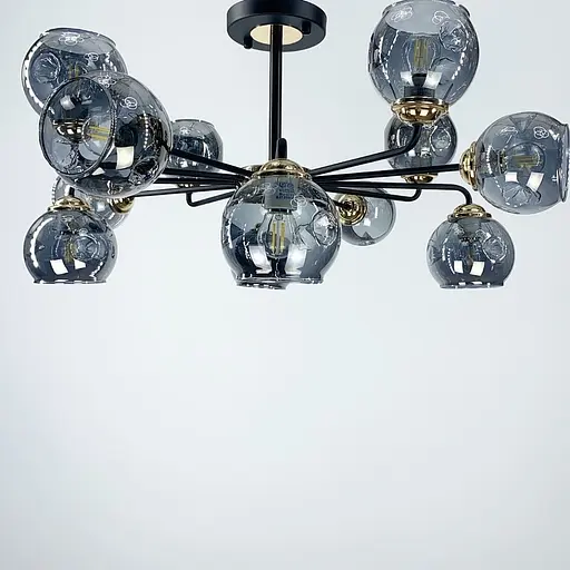 Стельова люстра на 12 ламп з плафонами графіт Line.F 81846/12 - фото 2