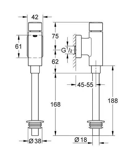 Змивний пристрій для пісуару натискний Grohe Rondo 37339000, Хром - фото 5