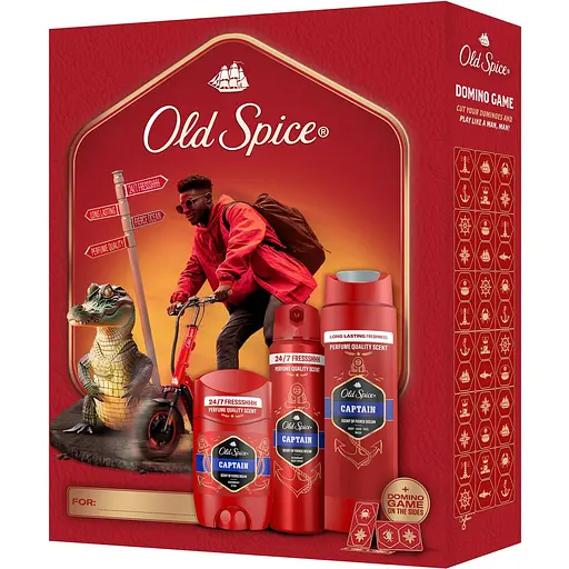 Уцінка. Подарунковий набір Old Spice Urban Traveller Captain: аерозольний дезодорант 150 мл + дезодорант-стік 50 мл + гель для душу 3-в-1, 250 мл + гра Доміно - фото 2