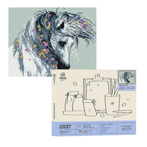 Набір з алмазною мозаїкою "Квіти в гриві", 40*50 см, IDEA2-CK3426